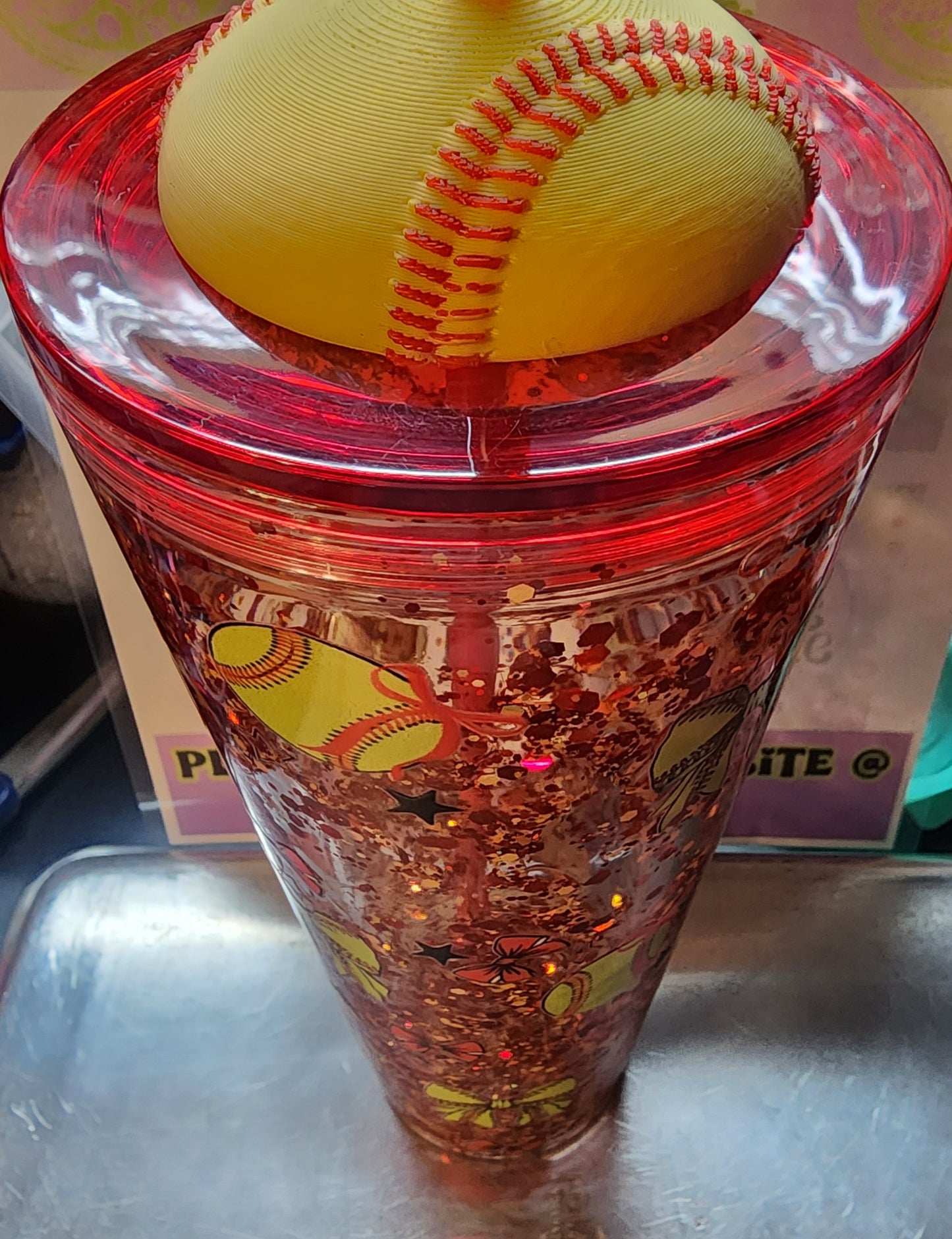 24oz tumbler with softball topper