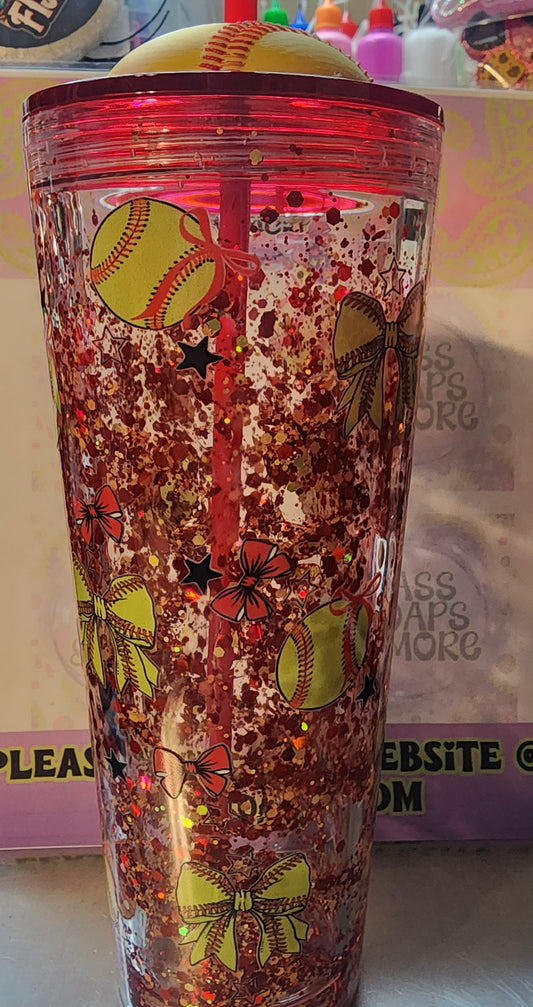 24oz tumbler with softball topper