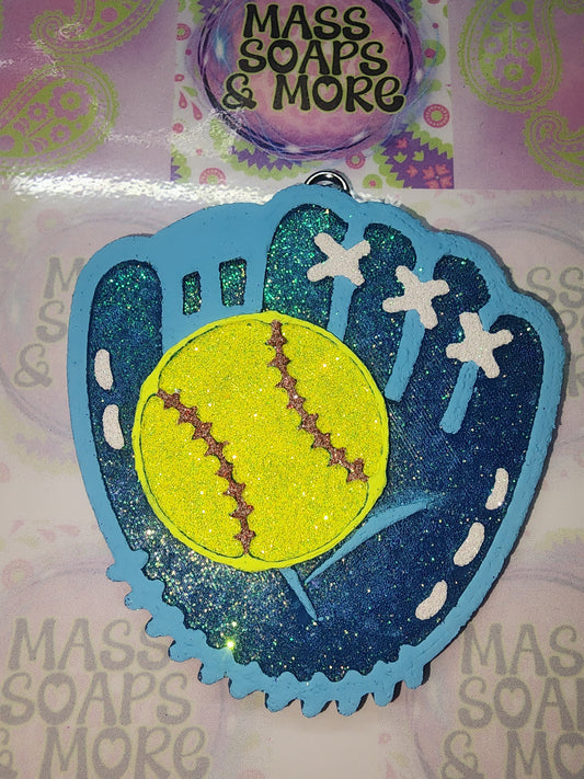 Glove with softball freshie